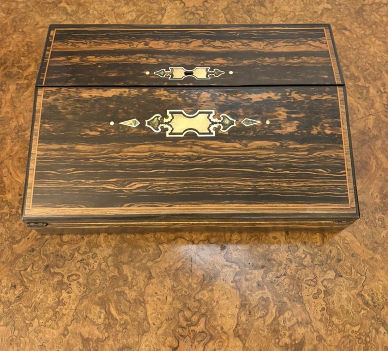 Unusual Antique Victorian Quality Inlaid Coromandel Wood Writing Box - Image 6